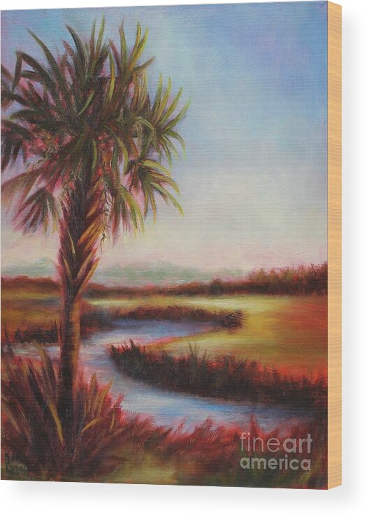 Palmetto Tree Wood Print featuring the painting Solitude by Kathy Lynn Goldbach