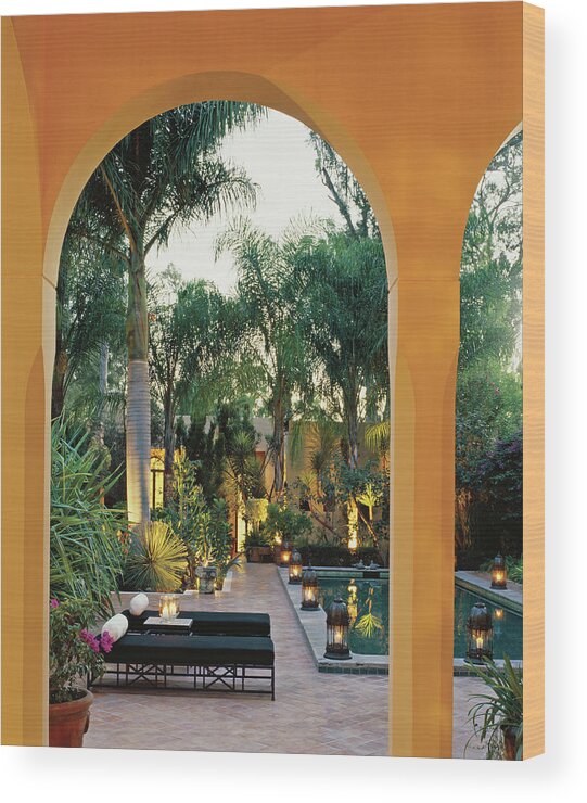 No People Wood Print featuring the photograph Spa Beds At Poolside by Scott Frances No People Wood Print featuring the photograph Spa Beds At Poolside by Scott Frances