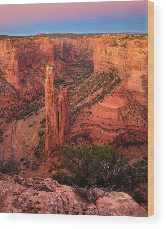 Spider Rock Wood Print featuring the photograph Spider Rock Sunset by Alan Vance Ley