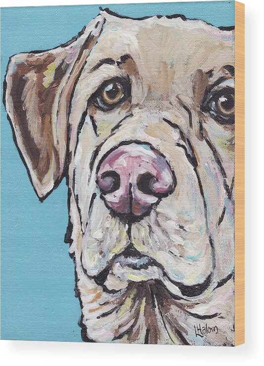 Yellow Lab Wood Print featuring the painting Spike by Greg and Linda Halom