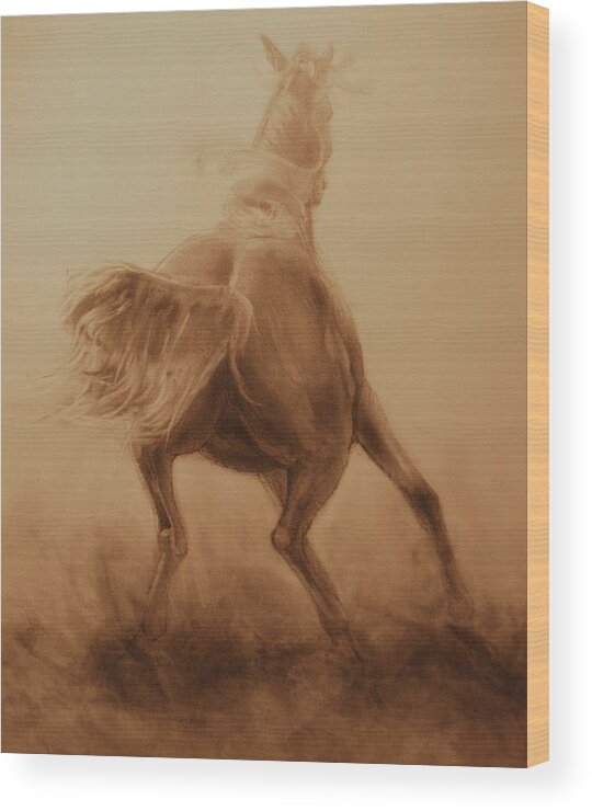 Horse Art Wood Print featuring the painting Spooked by Jani Freimann