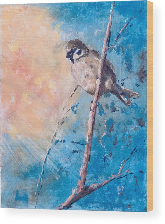 Birds Wood Print featuring the painting Spring Chickadee by Jim Fronapfel