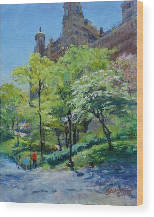 New York Wood Print featuring the painting Spring Morning in Central Park by Peter Salwen