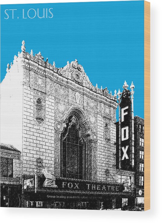 Architecture Wood Print featuring the digital art St louis Skyline Fox Theater - Ice Blue by DB Artist