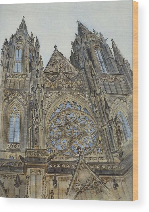 Architecture; Churches; Prague Wood Print featuring the painting St. Vitus Cathedral by Henrieta Maneva