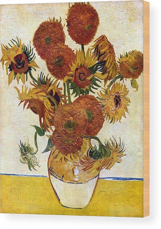 Vincent Van Gogh Wood Print featuring the digital art Still Life With Sunflowers by Vincent Van Gogh
