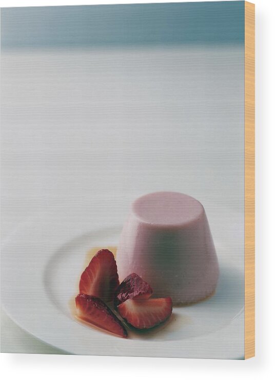Cooking Wood Print featuring the photograph Strawberry Panna Cotta With Strawberry Compote by Romulo Yanes