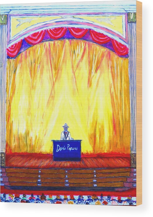 Riverhead Suffolk Theater Awards Retro Dan's Paper Dan Rattiner Wood Print featuring the pastel Suffolk Theater- best of the best 2014 by Daniel Dubinsky