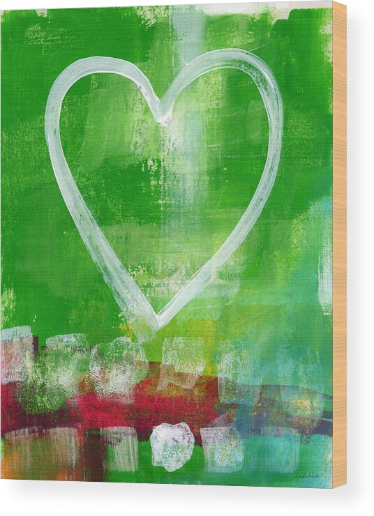 Heart Wood Print featuring the painting Sumer Love- Abstract heart painting by Linda Woods