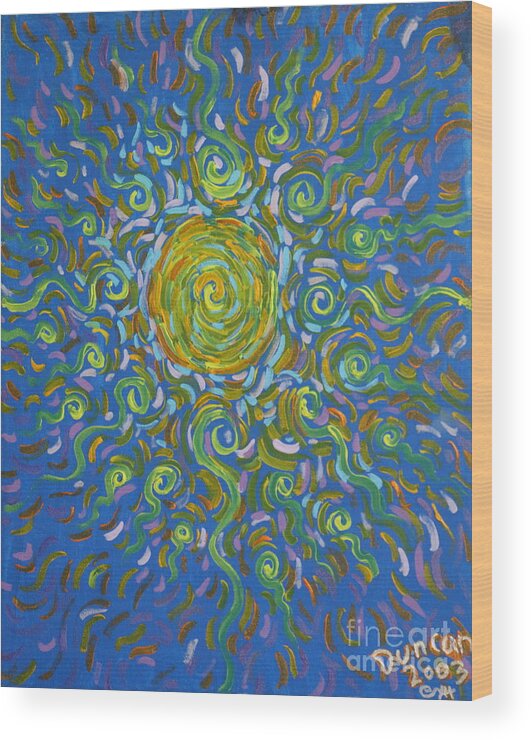 Abstract Wood Print featuring the painting Sun Burst Of Squiggles by Stefan Duncan