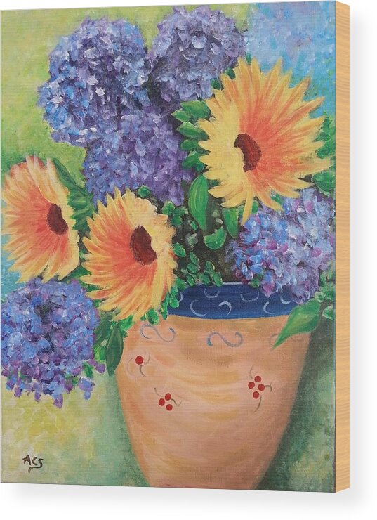 Sunflower Wood Print featuring the painting Sunflower by Amelie Simmons