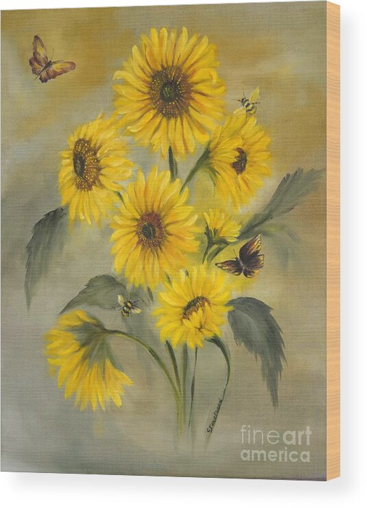 Sunflowers Wood Print featuring the painting Sunflower Bouquet by Carol Sweetwood