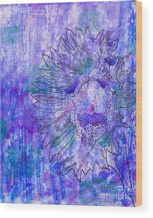 Abstract Wood Print featuring the painting Sunflower by Stefanie Forck