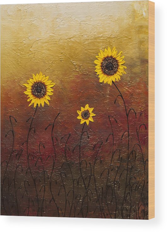 Sunflowers Wood Print featuring the painting Sunflowers 2 by Carmen Guedez
