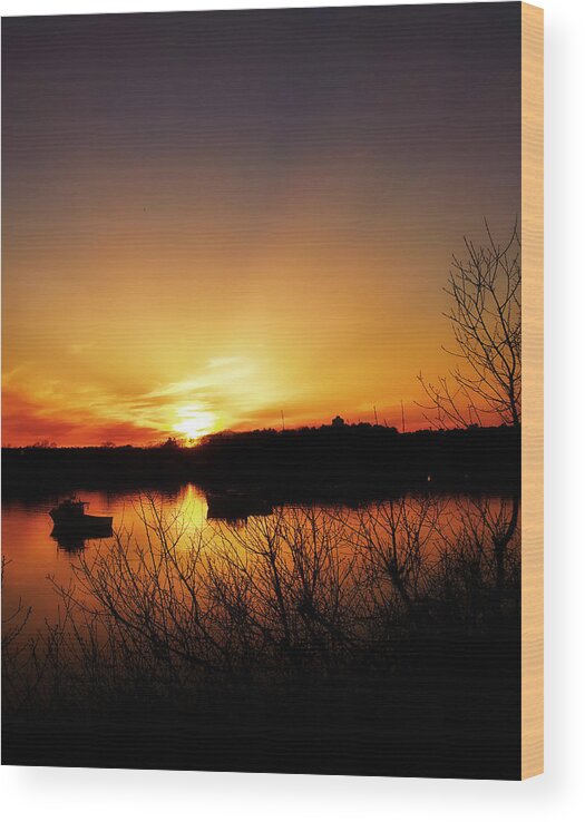 Sun Wood Print featuring the photograph Sunset Cape Porpoise ME by Ann Tracy