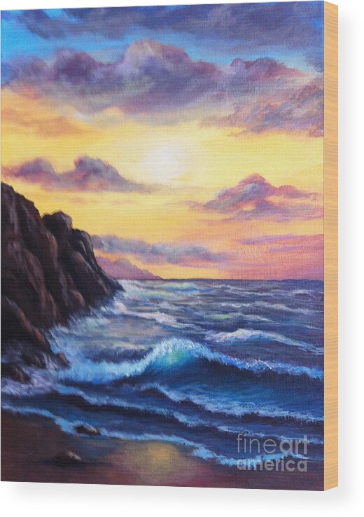 Rocks Wood Print featuring the painting Sunset in Colors by Bozena Zajaczkowska