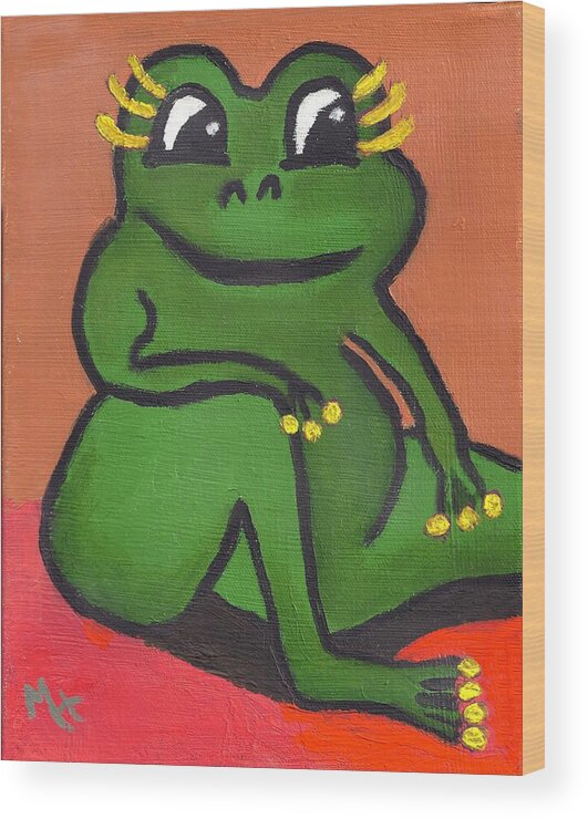 Female Frog Wood Print featuring the painting Suzanna in Contemplation by Margaret Harmon