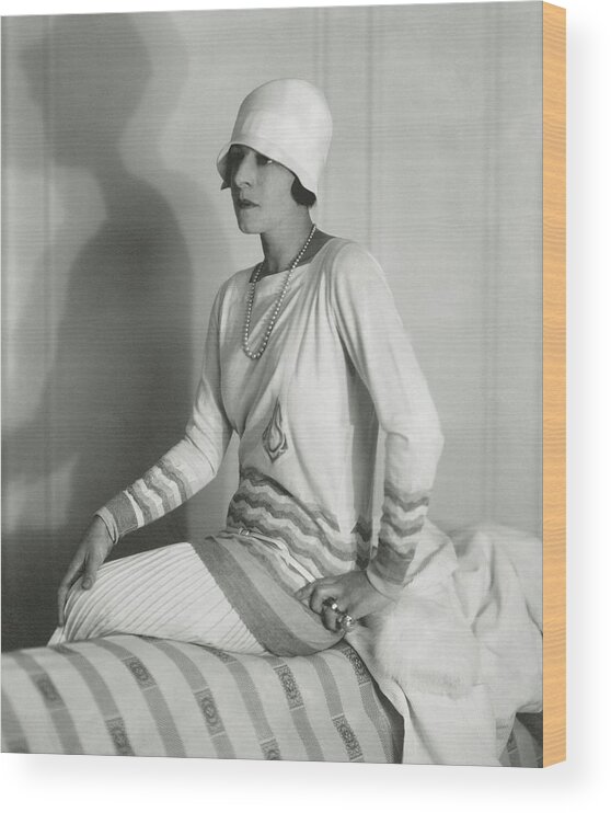Designer Wood Print featuring the photograph Suzanne Lenglen Wearing Jean Patou Sportswear by Edward Steichen