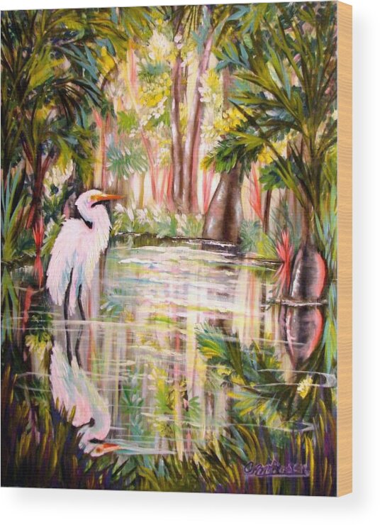 Egret Wood Print featuring the painting Swamp Angel by Carol Allen Anfinsen