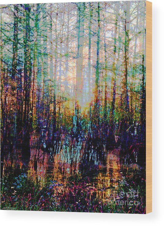Swamp Wood Print featuring the digital art Swamp Colorfest by Lizi Beard-Ward