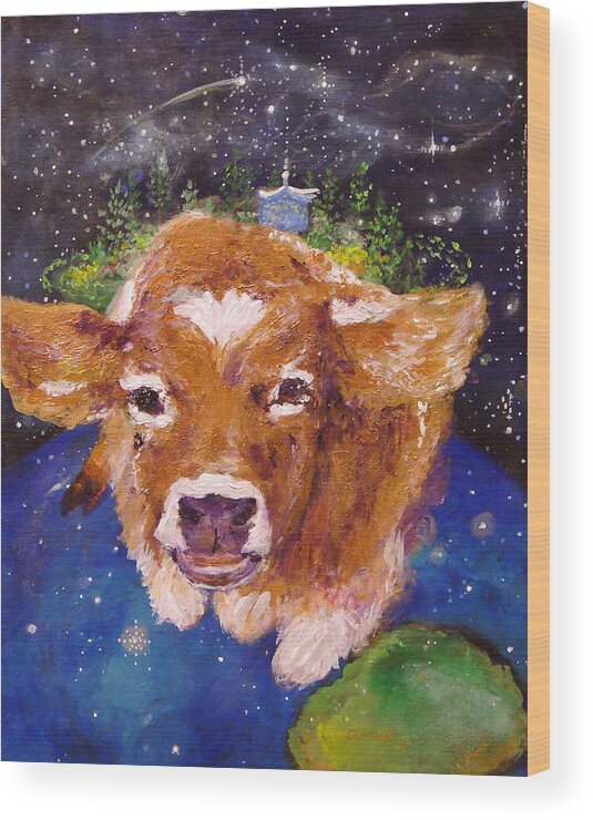 Cow Wood Print featuring the painting Sweet Buttercup by Ashleigh Dyan Bayer
