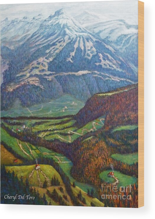 Swiss Wood Print featuring the painting Swiss Alps by Cheryl Del Toro