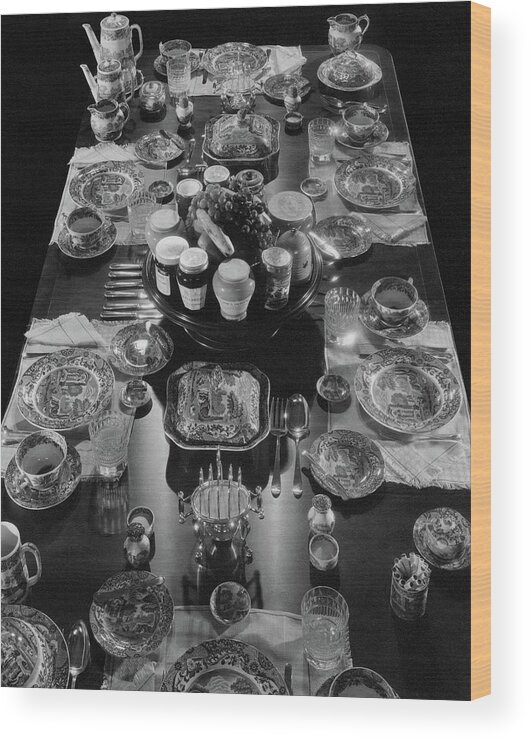 Interior Wood Print featuring the photograph Table Settings On Dining Table by The 3