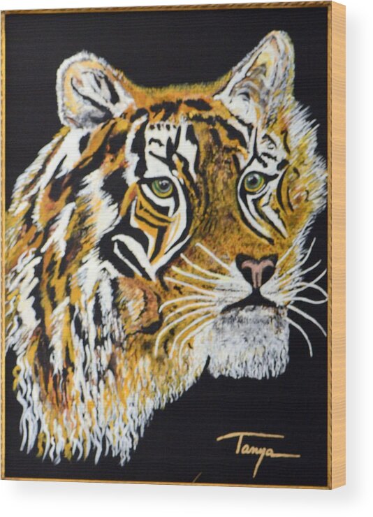 Tiger Wood Print featuring the painting Tanyas Tiger......... by Tanya Tanski