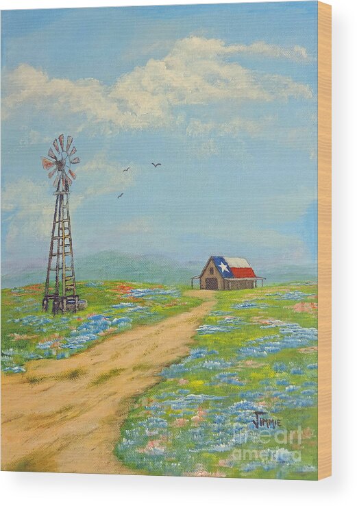 Texas Wood Print featuring the painting Texas High Sky by Jimmie Bartlett