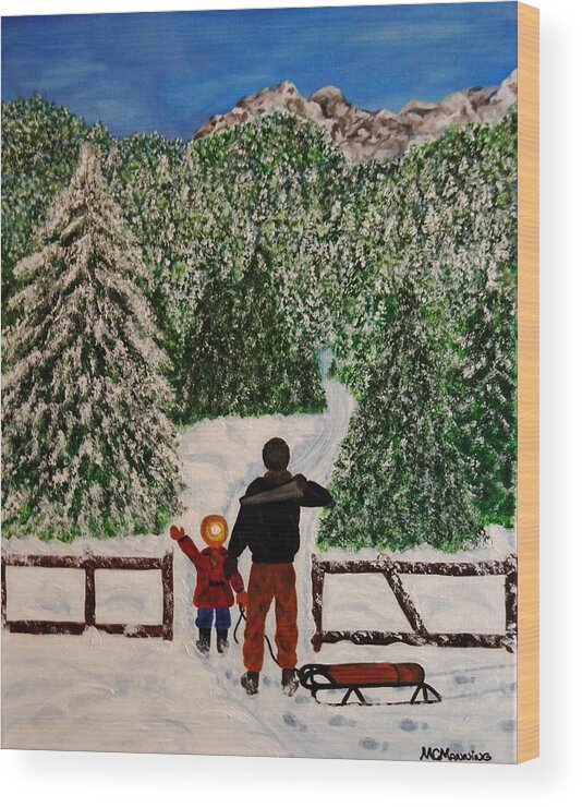 Christmas Tree Hunting Wood Print featuring the painting That One by Celeste Manning