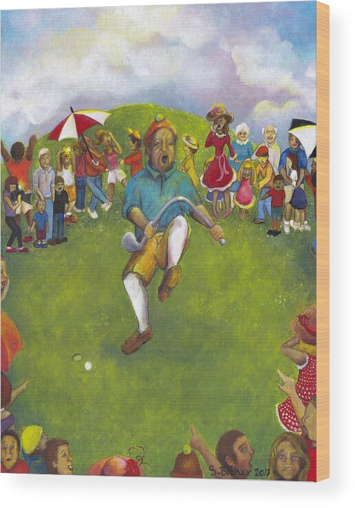Golf Wood Print featuring the painting The Angry Golfer by Stephanie Broker