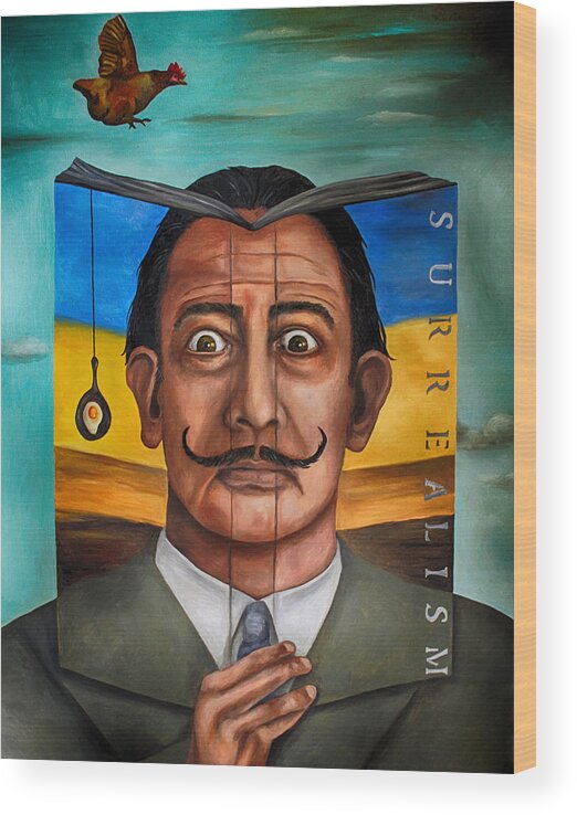 Dali Wood Print featuring the painting The Book Of Surrealism edit 2 by Leah Saulnier The Painting Maniac