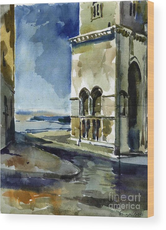 Cathedral Wood Print featuring the painting The Cathedral of Trani in Italy by Anna Lobovikov-Katz