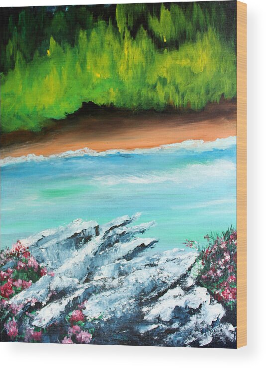 Waterscape Wood Print featuring the painting The Cliff by Ellen Canfield