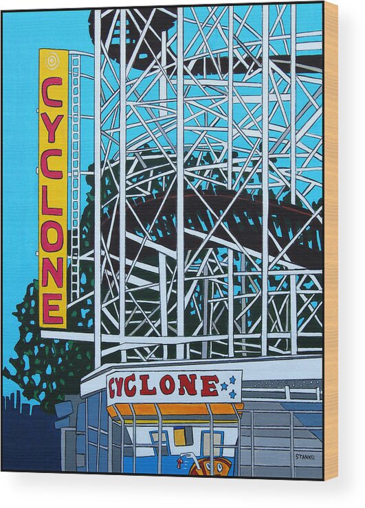 The Cyclone Wood Print featuring the painting The Cyclone by Mike Stanko