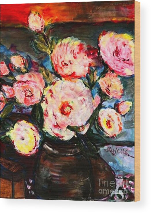 Floral Wood Print featuring the painting The Dancer's Peonies by Helena Bebirian