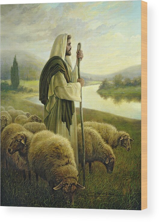 Jesus Wood Print featuring the painting The Good Shepherd by Greg Olsen