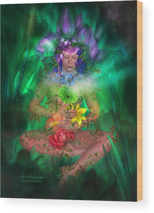 Chakra Art Wood Print featuring the mixed media The Healing Garden by Carol Cavalaris