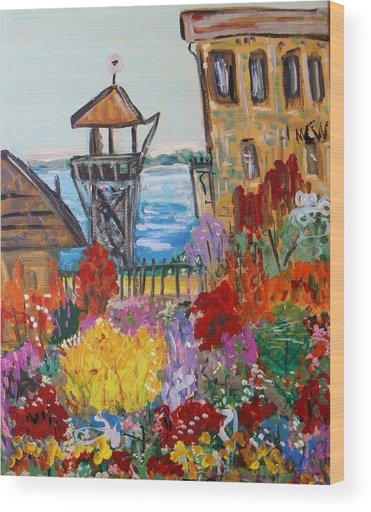 Flowers Wood Print featuring the painting The Lost Gardens of Alcatraz by Mary Carol Williams