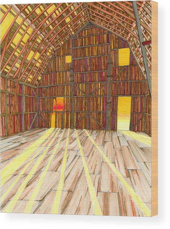 Great Plains Art Wood Print featuring the drawing The Old Barn by Scott Kirby
