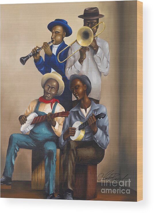 Black Fine Art Wood Print featuring the painting The Players by Clement Bryant