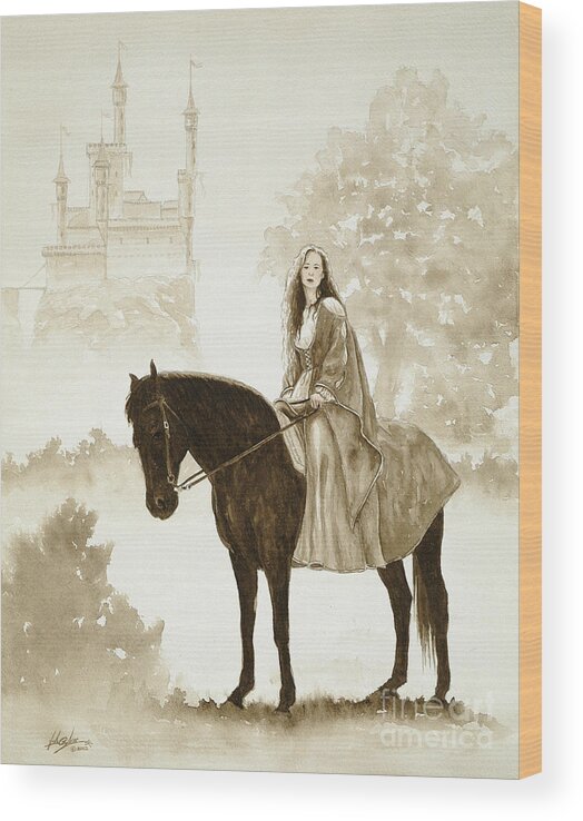 Fantasy Wood Print featuring the painting The Princess has a day out. by John Silver