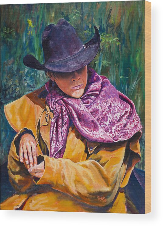 Cowboy Wood Print featuring the painting The Purple Scarf by Page Holland