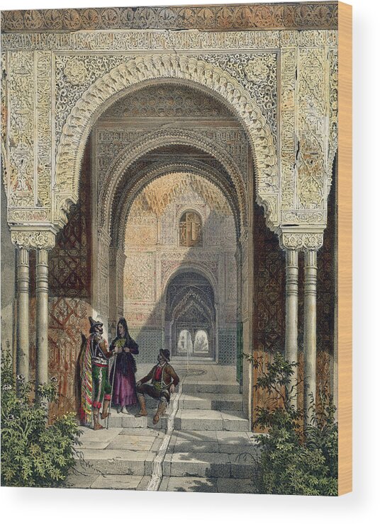 Architecture Wood Print featuring the drawing The Room Of The Two Sisters by Leon Auguste Asselineau