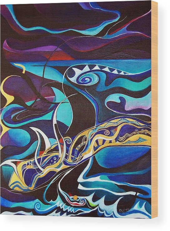 Homer Odyssey Ulysses Sirens Sea Singing Acrylic Abstract Symbolic Greek Mythology Wood Print featuring the painting the singing of the Sirens by Wolfgang Schweizer