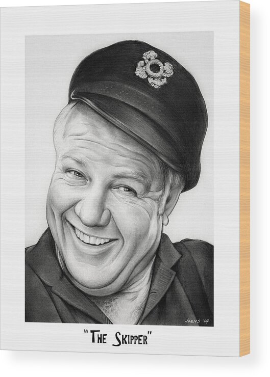 Alan Hale Wood Print featuring the drawing The Skipper by Greg Joens