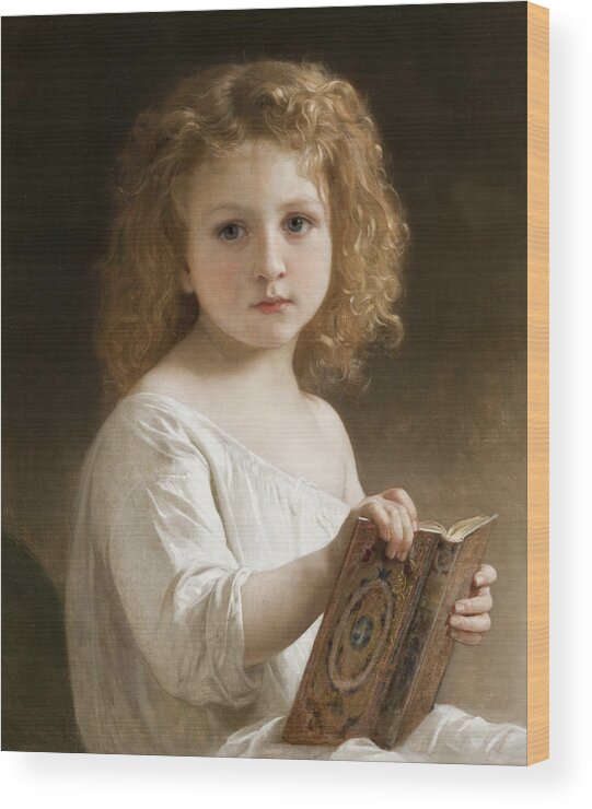 William Adolphe Bouguereau Wood Print featuring the digital art The Story Book by William Adolphe Bouguereau
