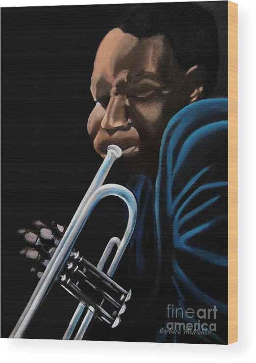 Blues Wood Print featuring the painting The Trumpeter by Barbara McMahon