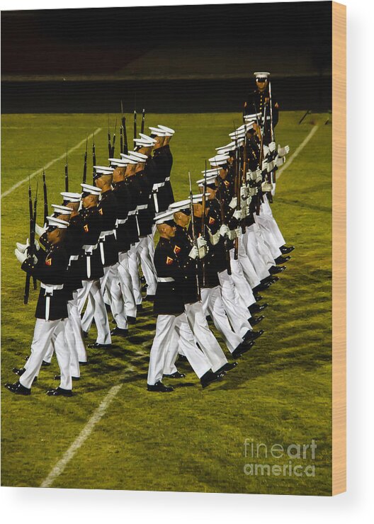 Tunited States Wood Print featuring the photograph The United States Marine Corps Silent Drill Platoon by Robert Bales