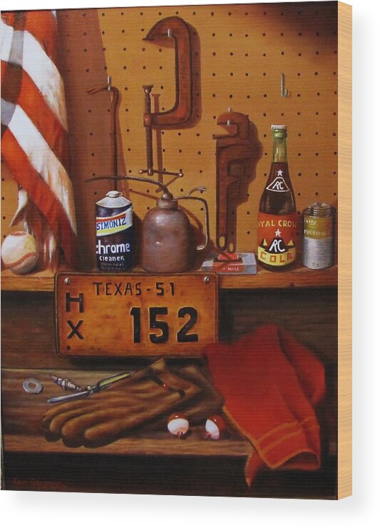 A Still Life Painting... Licenses Plate Wood Print featuring the painting The Workshop by Gene Gregory